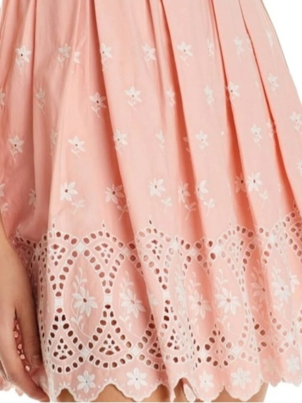 LoveShackFancy Pink Eyelet Mini Dress Size 6  Sleeveless Pleated Boho NWT - Picture 7 of 14